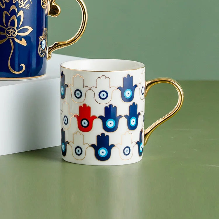 Mug Céramique Œil Protecteur Or Finition Dorée Design Gardien Pour Café Et Thé Bien Être