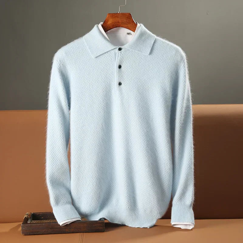 Amawinc Pull Polo En Laine Pour Homme À Col Polo Coupe Décontractée Manches Longues Avec Boutons Et Bordures Côtes