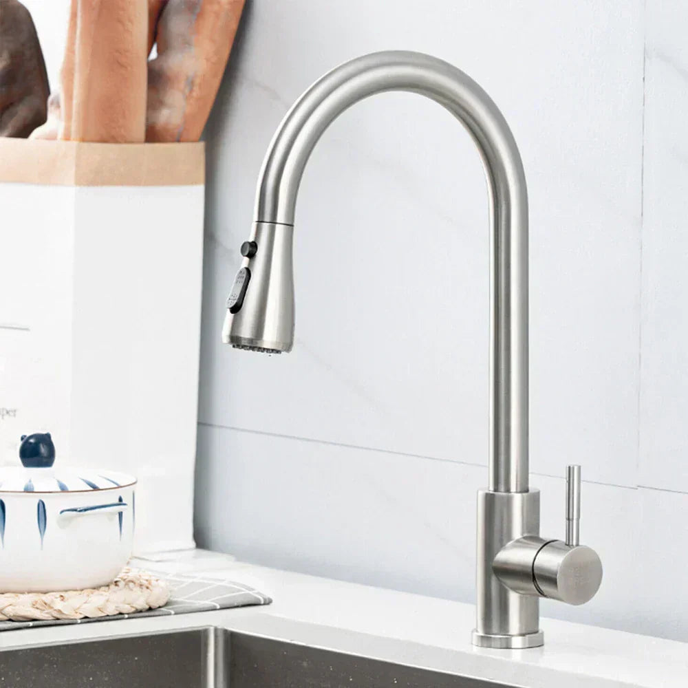 Robinet De Cuisine Minimaliste À Tirage En Acier Inoxydable Noir Mat Pour Un Style Moderne Et Pratique