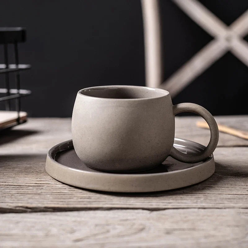 Terra Tasses En Céramique Matte Texturée Avec Manche Arrondi Et Sous-Tasse Inclus 300 Ml