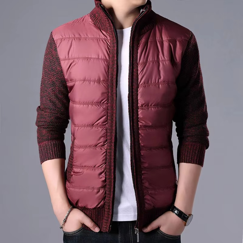 Amawinc Veste Cardigan Tricot Épais Pour Homme Patchwork Chaud Slim Fit Idéal Pour Hiver Quotidien