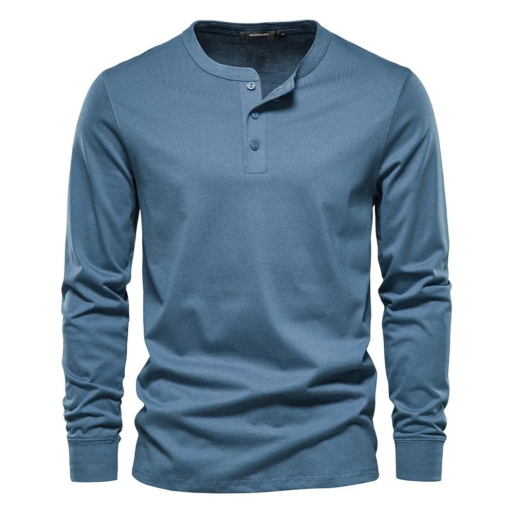 Chemise Henley À Manches Longues Pour Homme Bleu Nuit Confort Moderne Décontracté Polyvalent