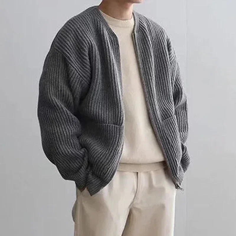 Manteau En Maille Élancé Pour Homme Avec Fermeture Éclair Et Poches Latérales Polyvalent Respirant Pour Toute L'Année