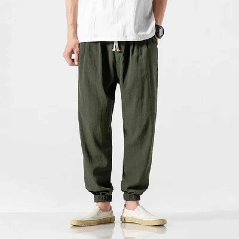 Pantalon Décontracté Homme en Coton Lin Coupe Relâchée Harem Avec Chevilles Cuffées Pour le Confort Quotidien