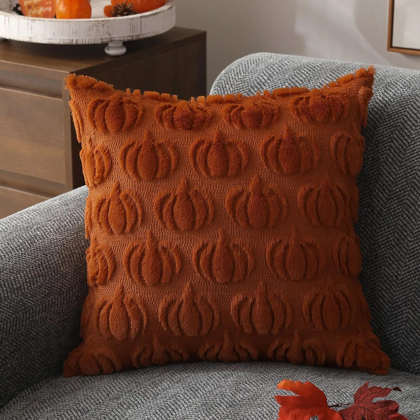 Housses De Coussin Citrouille Patch 45x45 Cm En Peluche PV Douce Zip Durable Lavable Déco Automne Action De Grâce