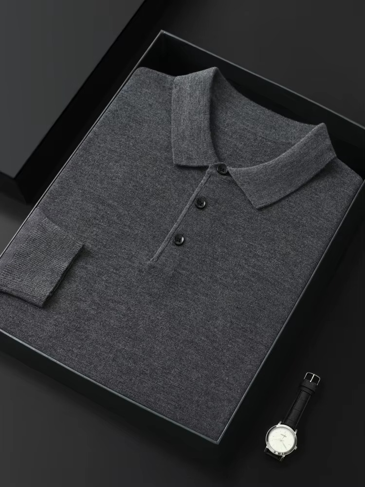 Pull Mérinos Mélange Cachemire Col Polo En Maille Légère Chaud Confort Quotidien Élégant Pour Homme