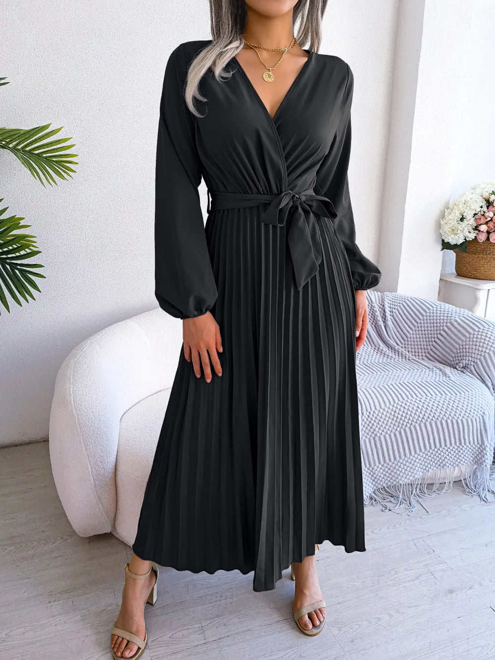 Robe Maxi Décolleté En V Ellie Amawinc Élégante Et Polyvalente Pour Quotidien Et Occasions