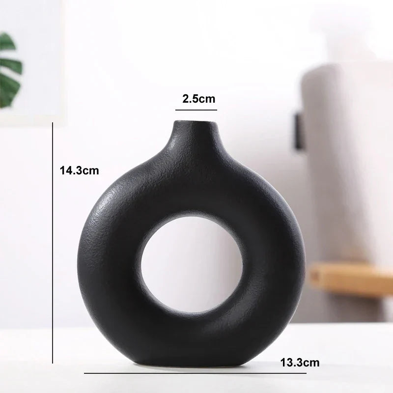 Vase Circulaire Harmony en Céramique Texturée Inspiré par la Pierre Naturelle pour Déco Minimaliste