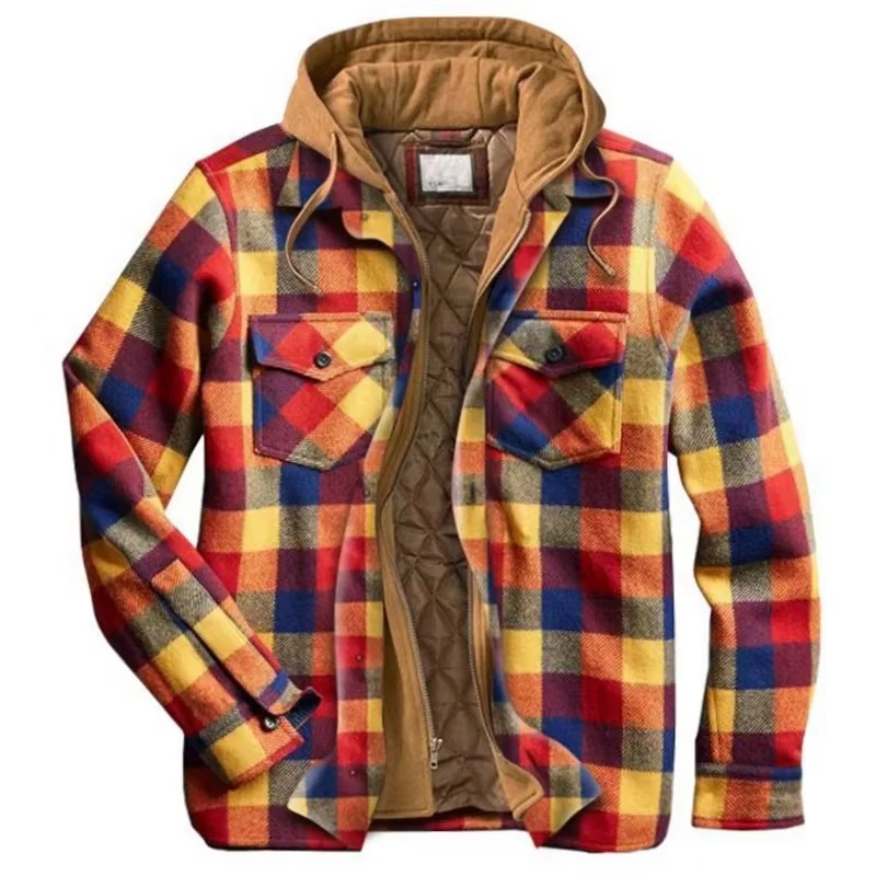 Amawinc Veste À Capuche En Coton Patchwork Carreaux Pour Homme Chaude Design Drapeau Américain Tailles S À 5XL