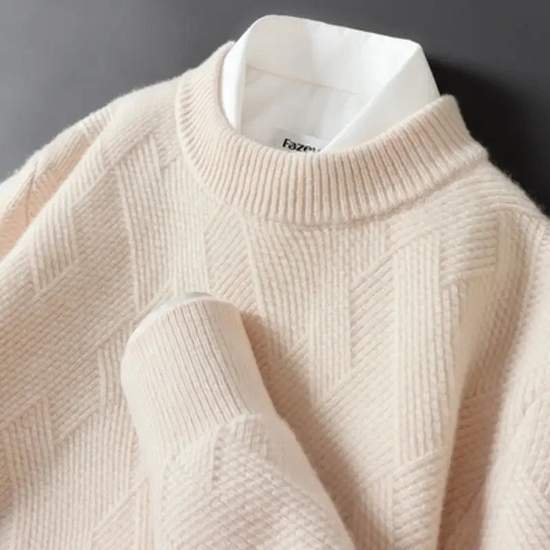 Pull Homme En Maille Motif Diamant Beige Neutre Maille Douce Pour Style Décontracté