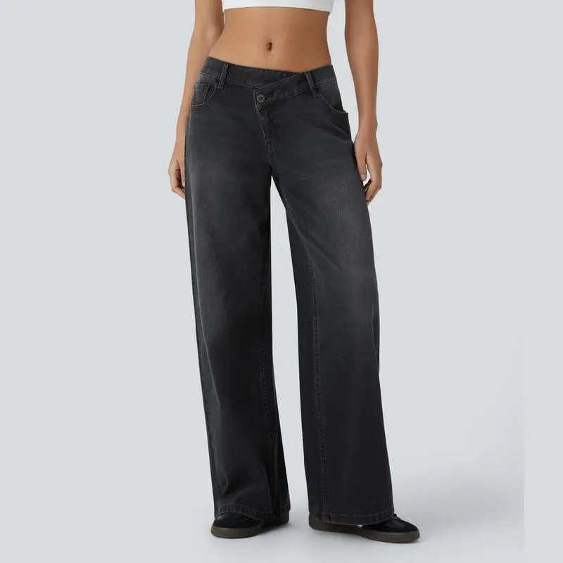 Amawinc Jeans Ample À Jambe Évasée Serenity Taille Basse Confort Décontracté Finition Vintage Lavage