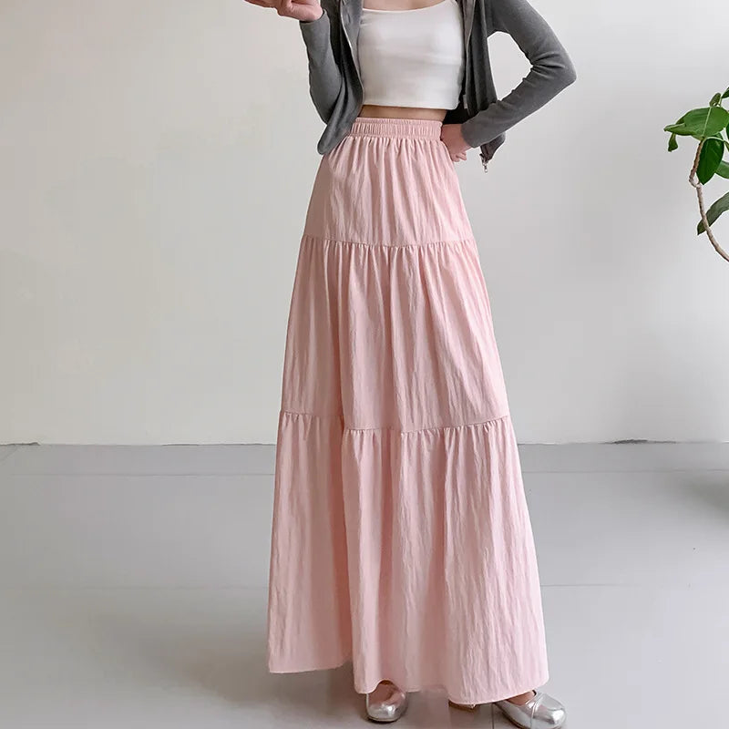Jupe Maxi Femme À Couches Avec Taille Élastique Légère Et Aérée Pour Toutes Occasions