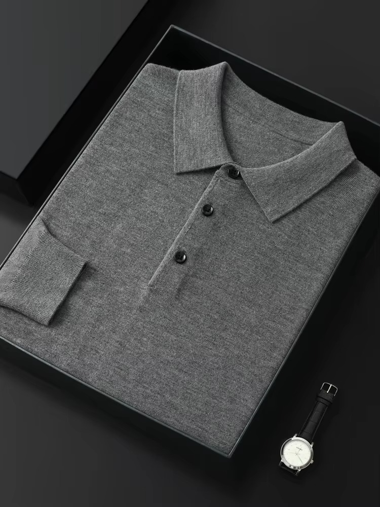 Pull Mérinos Mélange Cachemire Col Polo En Maille Légère Chaud Confort Quotidien Élégant Pour Homme
