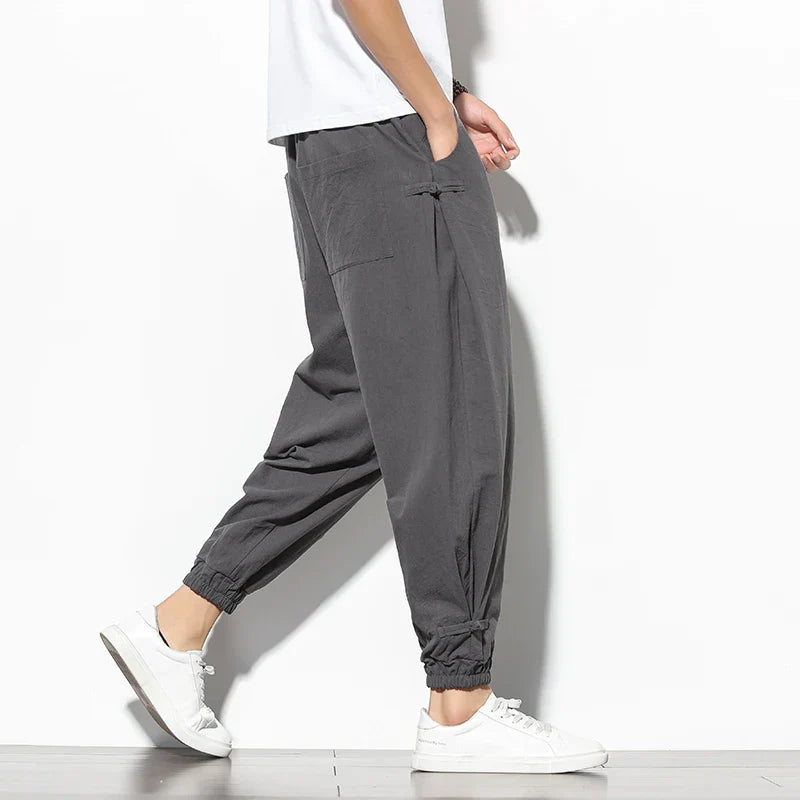 Pantalon Décontracté Toka En Coton Mélangé Respirant Avec Coupe Détendue Et Ourlets Côtelés