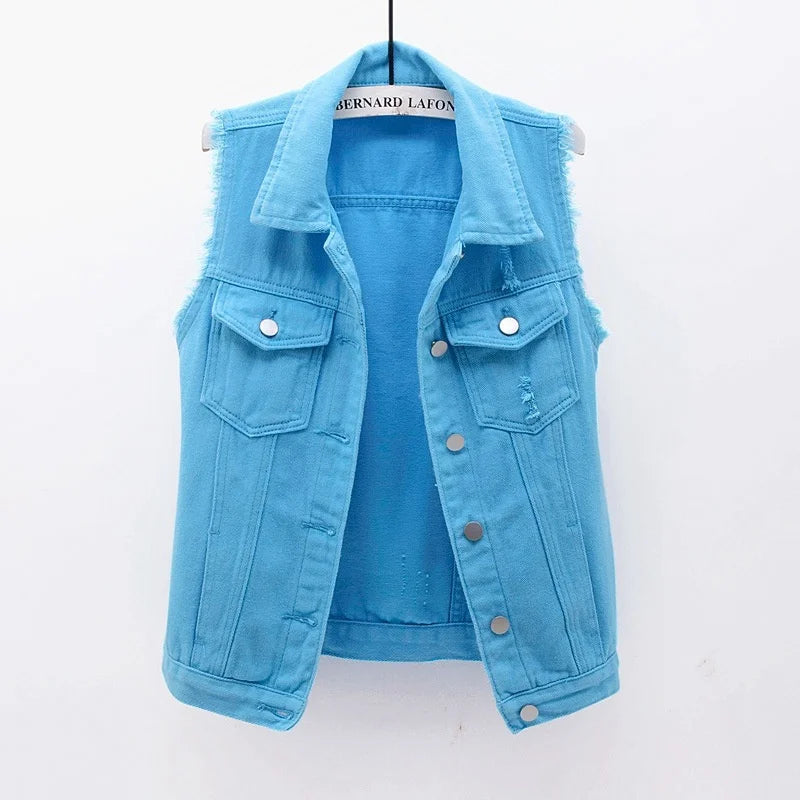 Zoré Gilet En Denim Oversize Avec Bords Effilochés Poches Multiples Et Attitude Puissante