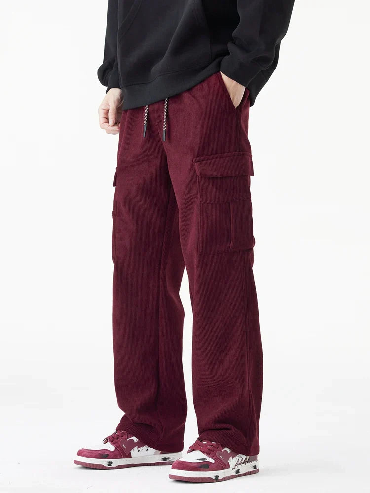 Pantalon De Sweat Velours Côtelé Doublé Polaire Intérieur Coupe Droite Décontractée Style Cargo Hivernal Confort