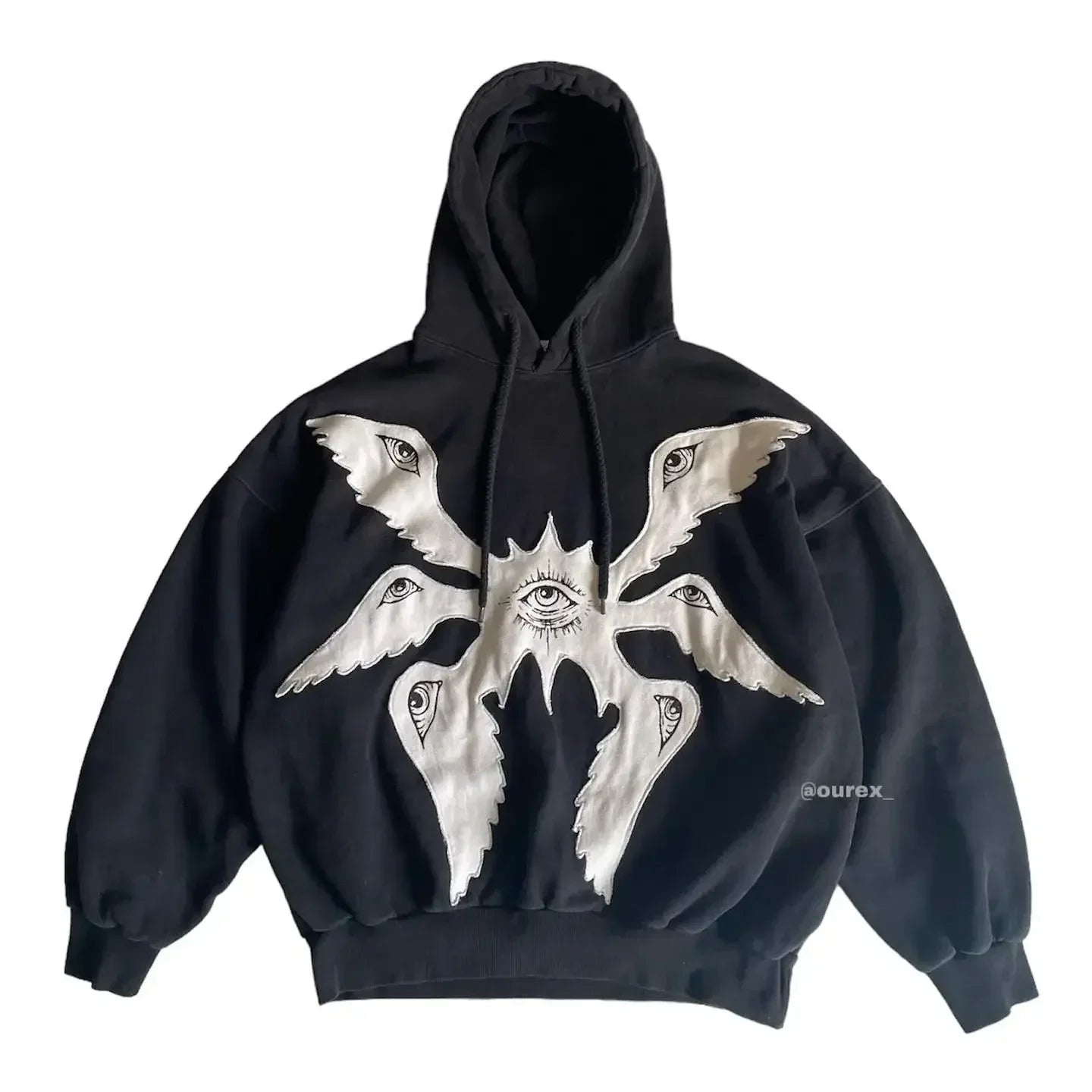Amawinc Hoodie Oversize Avec Motif Œil Séraphin Brodé Pour Homme En Mélange Coton Premium Intérieur Polaire Doux