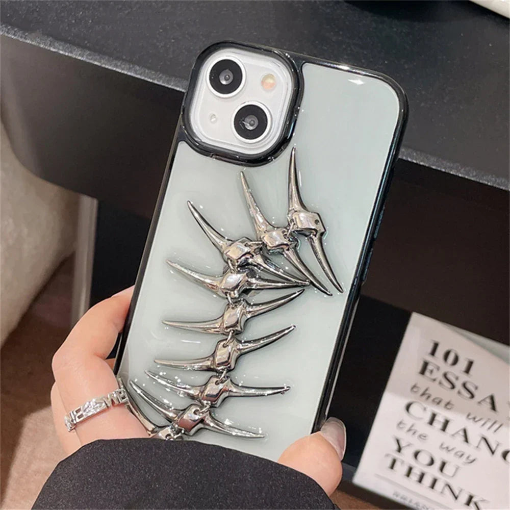 Coque IPhone Chrome Spine Motif Osseux 3D Silicone Souple Pour Protection Puissante Appareil Photo Fin Et Léger
