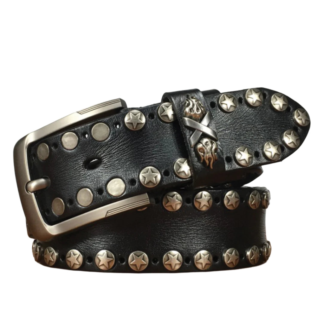 Ceinture Punk En Cuir Véritable Avec Boucle Ardillon Métallique Et Clous Décoratifs Pour Style Rebelle
