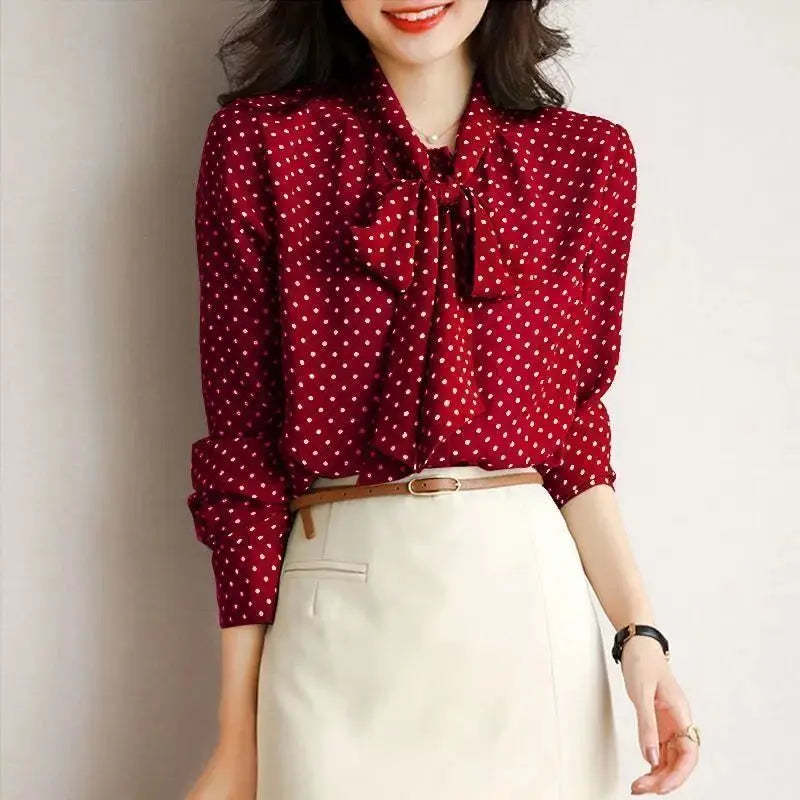 Blouse Faylen Col Châle Nœud Doux Au Toucher Tissu Léger Style Polyvalent Moderne