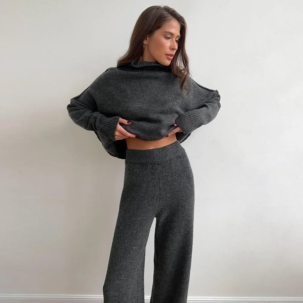 Moira Ultracomfy Ensemble Loungewear Col Roulé Épais Et Pantalon Large Ultra Doux Chaud
