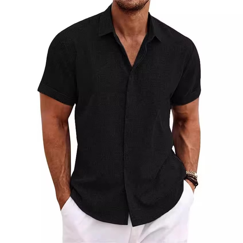 Chemise Pour Homme En Lin Manches Courtes Été Léger Respirante Confortable Pour Chaudes Journées De Voyages