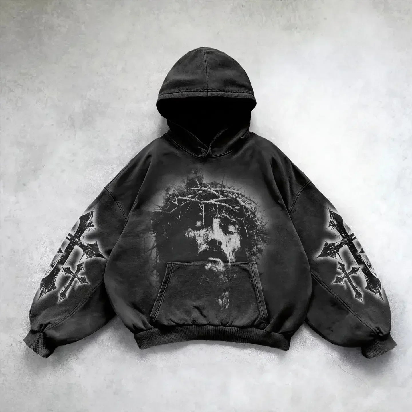 Sweat À Capuche Gravure Washed Rétro Streetwear Confort Moderne Coton Premium Look Vintage Audacieux