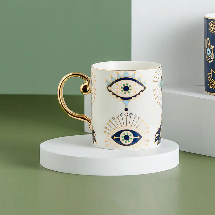 Mug Céramique Œil Protecteur Or Finition Dorée Design Gardien Pour Café Et Thé Bien Être