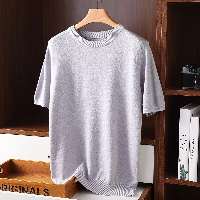 Pull Homme En Cachemire À Manches Courtes Col Rond Amawinc Léger Pour Confort Quotidien