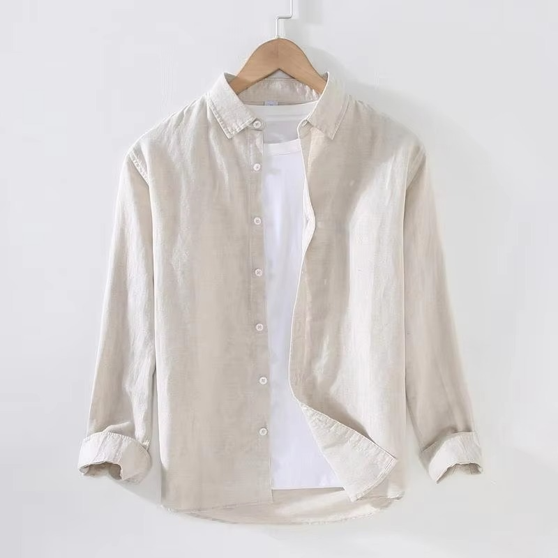Chemise Homme Lin Vintage Col Montant Manches Longues Boutonnée Léger Respirant de M à 3XL