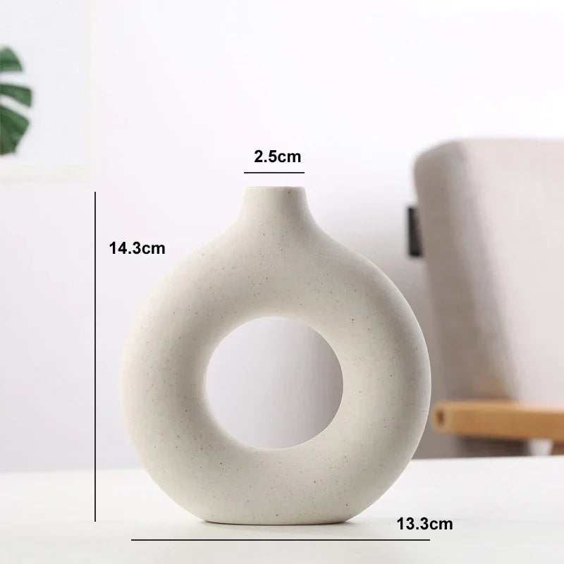 Vase Circulaire Harmony en Céramique Texturée Inspiré par la Pierre Naturelle pour Déco Minimaliste