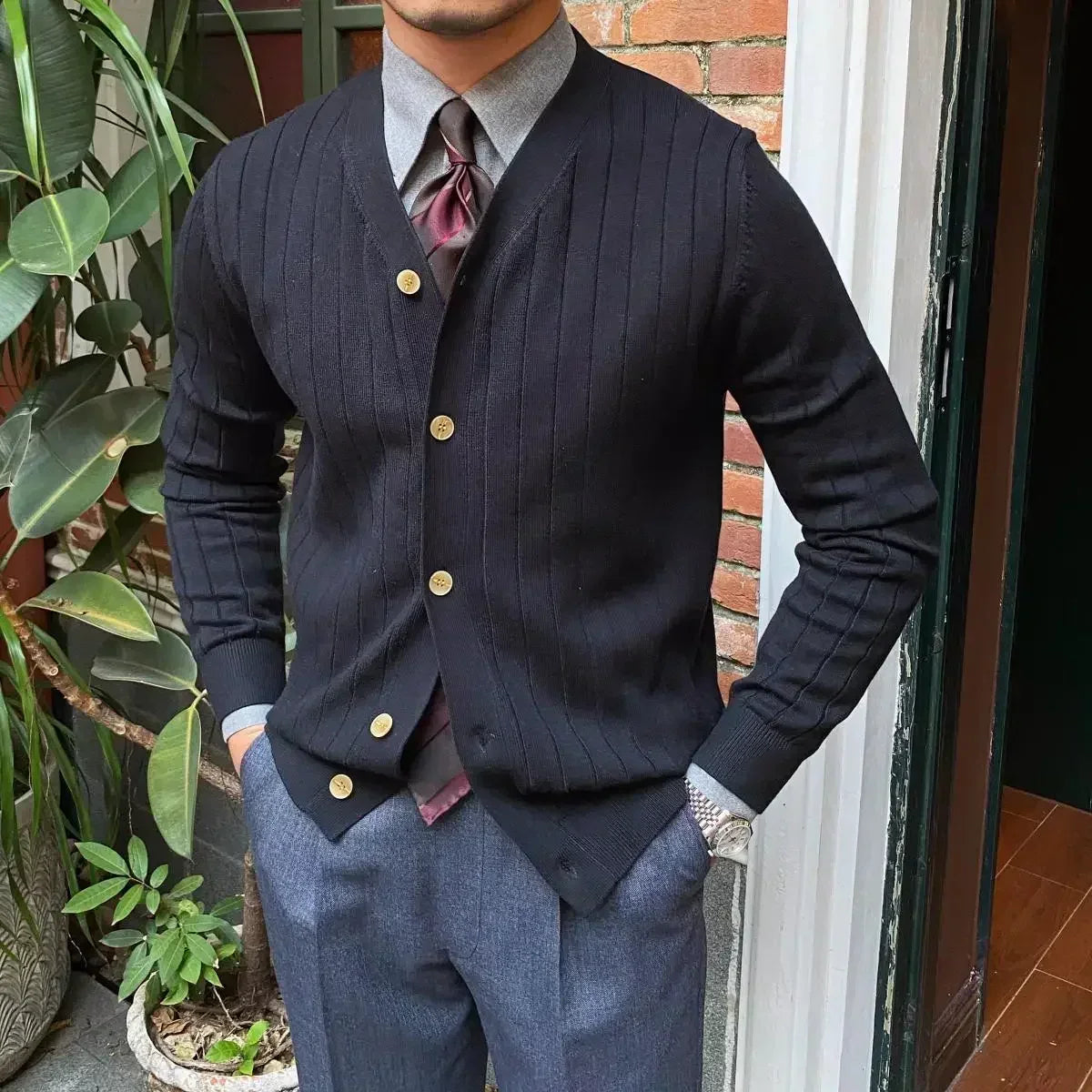 Pull Homme Mélange Laine Tom Harding Slim Fit Col V Superposition Hivernale Confort