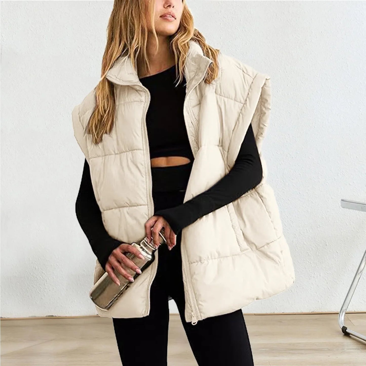 Amawinc Gilet En Duvet Matelassé Chaud Pour L'Hiver Avec Zip Décontracté Et Silhouette Moderne