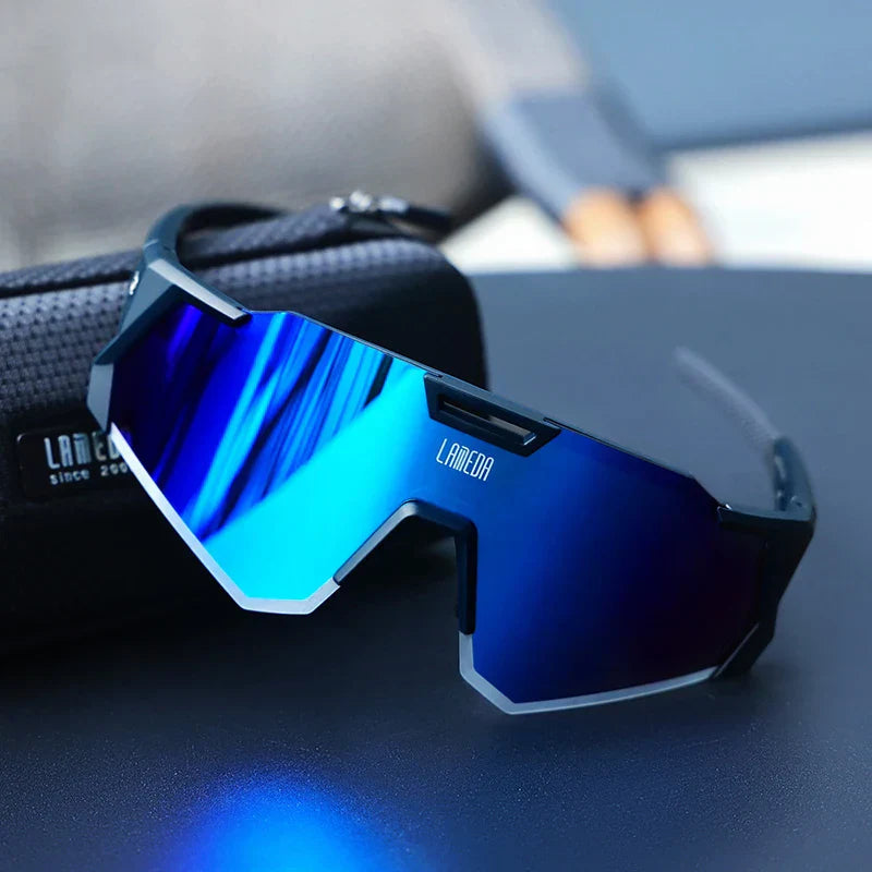 Amawinc Lunettes de Cyclisme Aérodynamiques Réfléchissantes Avec Lentilles Miroir Polarisées Cadre Ultraléger Pour Homme