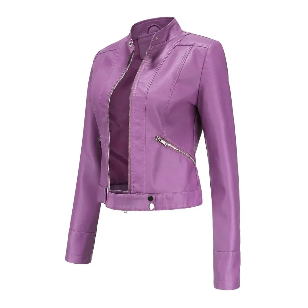 Veste En Cuir Synthétique Harper Street Col Montant Zips Argentés Coupe Ajustée Courte