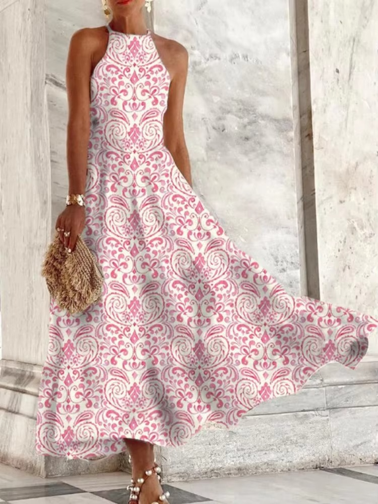 Robe Maxi Sans Manches Élégante Col Halter Été Pour Femme Respirante Et Confortable