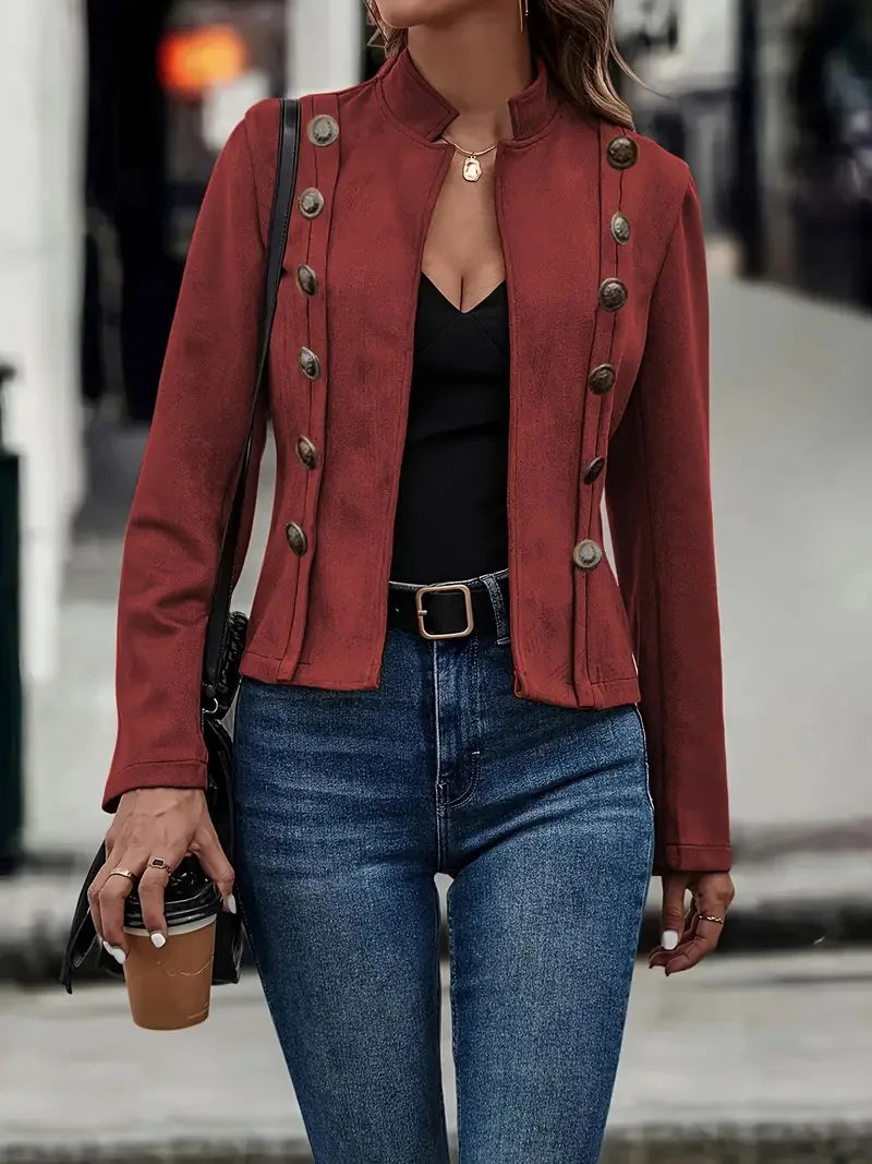 Allison Veste Velours À Double Boutonnage Coupe Croppée Pour Printemps Automne Femme