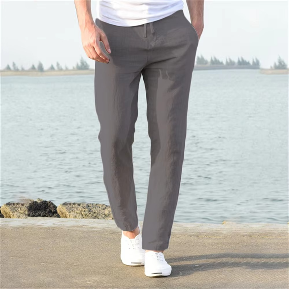 Amawinc Pantalon Homme En Coton Lin Respirant Pour Confort Quotidien Et Style Léger Toute La Journée
