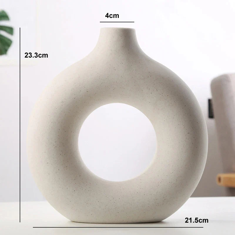 Vase Circulaire Harmony en Céramique Texturée Inspiré par la Pierre Naturelle pour Déco Minimaliste