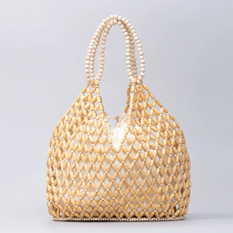 Sac Cabas Tissé Ava Amawinc Avec Perles Naturelles En Bois Design Fait Main Été Style Estival Confortable