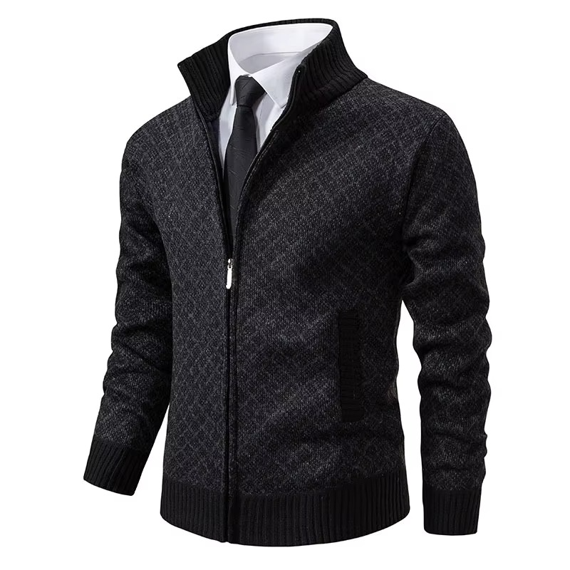 Cardigan Tricoté Pour Homme À Col Debout Avec Zip Léger En Maille Pour Style Décontracté Quotidien Amawinc