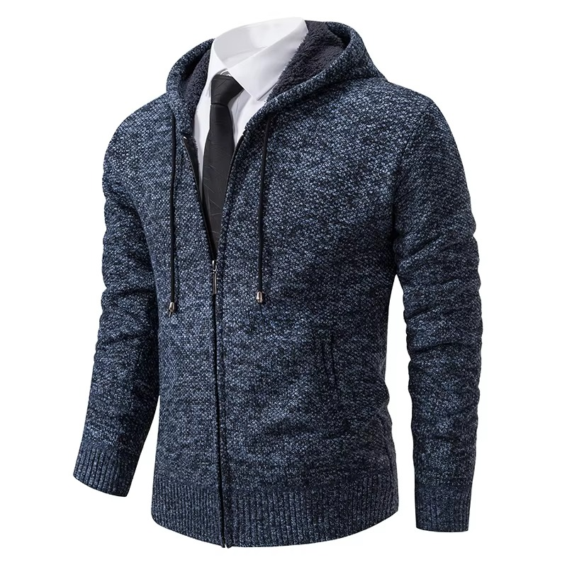 Cardigan Homme Doublé Polaire Avec Col Montant À Fermeture Éclair Chaud Pour Automne Et Hiver Décontracté