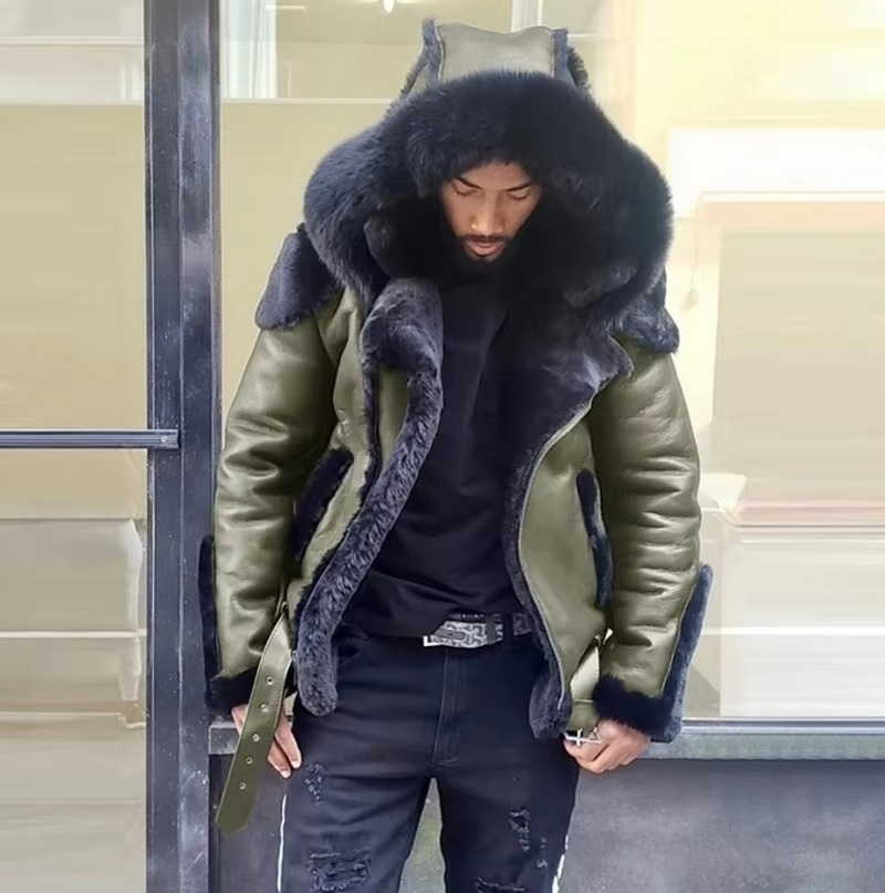 Veste Homme En Cuir Pour L Hiver Avec Col Fourrure Et Doublure En Laine Chaude Durable