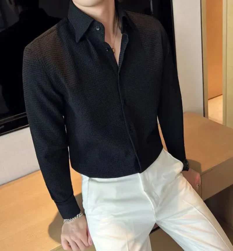 Polo Homme Slim Fit En Maille Waffle Texturée Amawinc Résistant Aux Plis Pour Le Bureau Et Le Week End