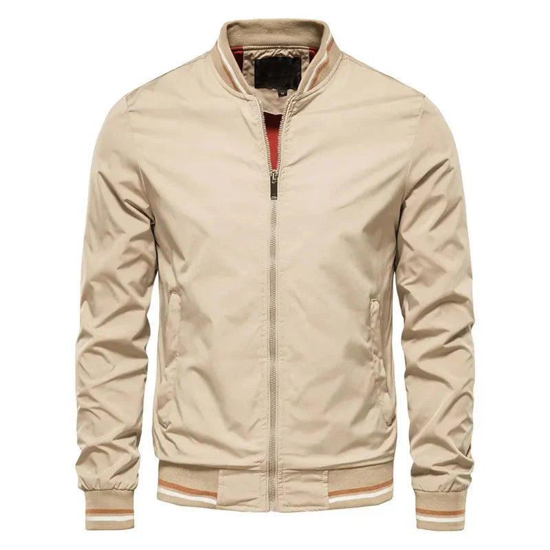 Veste Bomber Regular Fit Pour Homme Olive Avec Bordures Cotelees Et Rayures Subtiles