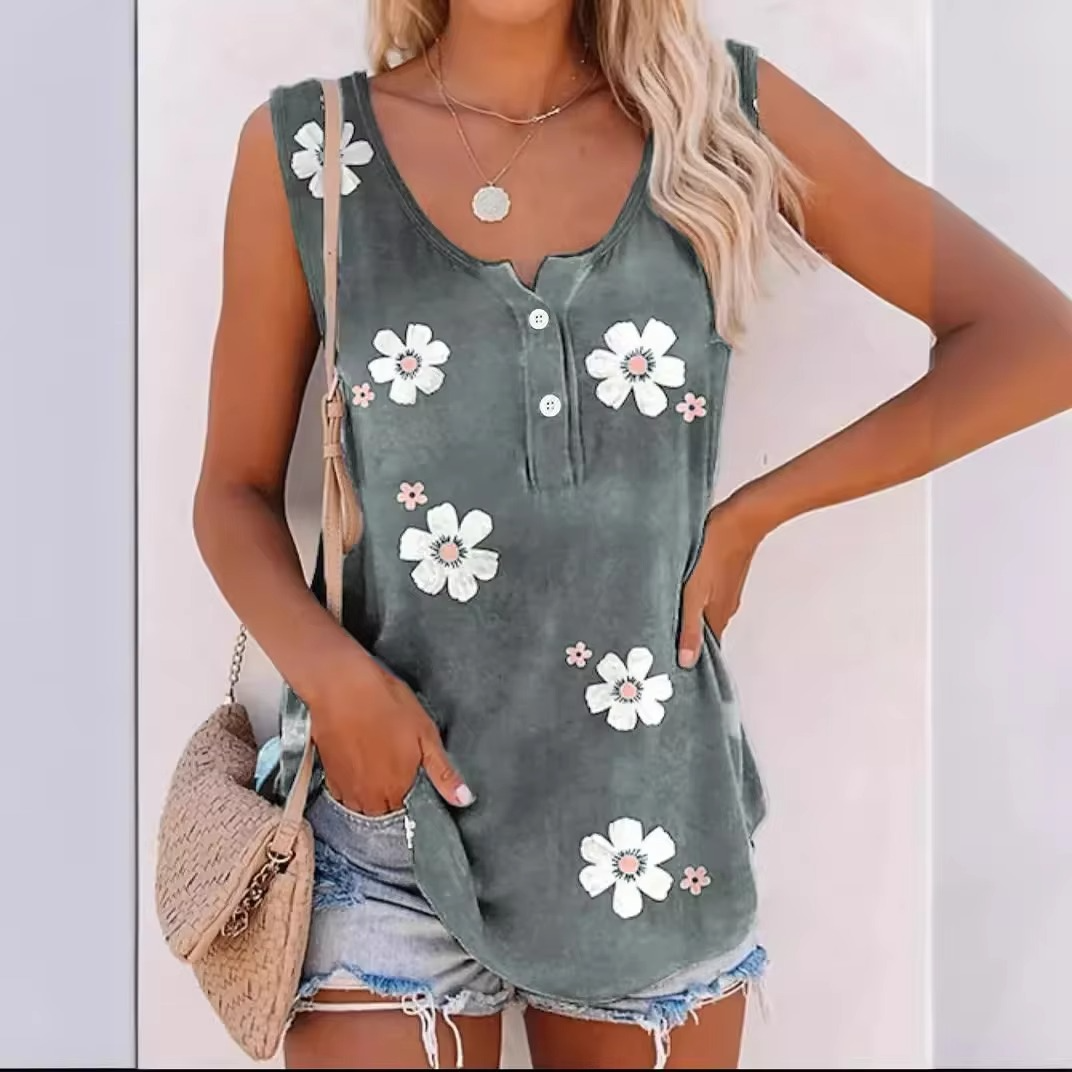 Top Sans Manches Col Rond Motif Floral Pour Femme Décontracté Léger Confortable Style Quotidien Avec Imprimé Fleuri