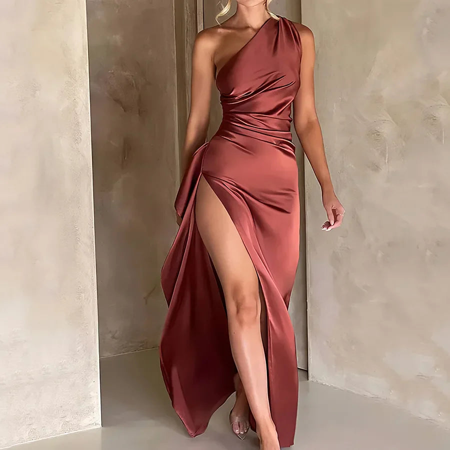 Robe Satin Une Épaule Lily Amawinc Pour Soirées Élégantes Gala Et Nuit Exceptionnelle
