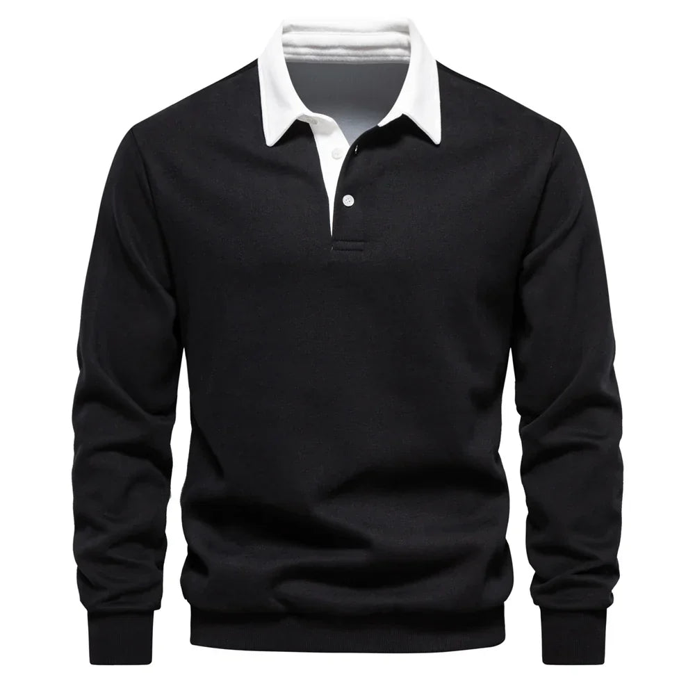 Pull Polo En Coton Camden Amawinc Bleu Marine Avec Col Blanc Pour Homme Classique