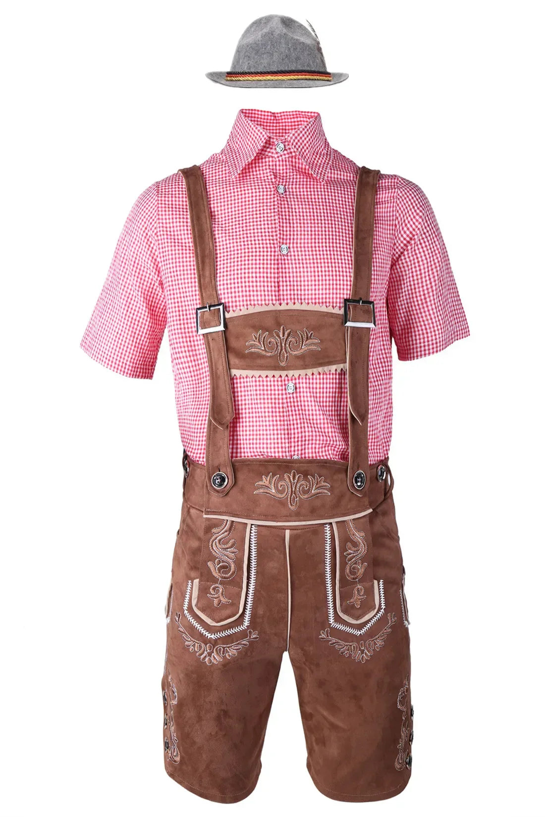 Ensemble Lederhosen Pour Homme Avec Short En Effet Suede Brodé Chemise Et Chapeau Inclus Costume Bavarois Oktoberfest
