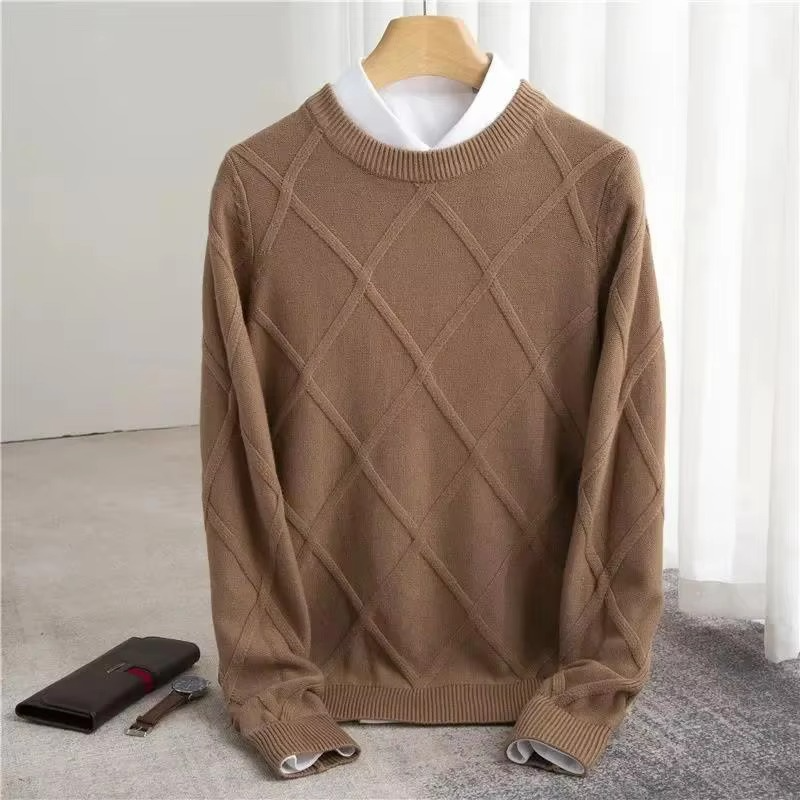 Amawinc Pull en Cachemire Classique pour Hommes Col Rond Chaud et Style Intemporel